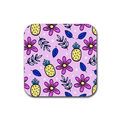 Flowers Petals Pineapples Fruit Rubber Coaster (square)