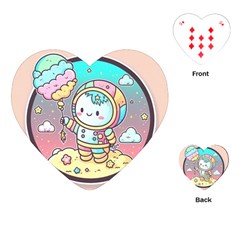 Boy Astronaut Cotton Candy Childhood Fantasy Tale Literature Planet Universe Kawaii Nature Cute Clou Playing Cards Single Design (heart)