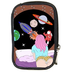Girl Bed Space Planets Spaceship Rocket Astronaut Galaxy Universe Cosmos Woman Dream Imagination Bed Compact Camera Leather Case