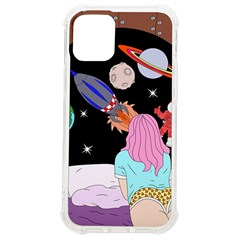 Girl Bed Space Planets Spaceship Rocket Astronaut Galaxy Universe Cosmos Woman Dream Imagination Bed Iphone 12 Mini Tpu Uv Print Case	
