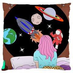 Girl Bed Space Planets Spaceship Rocket Astronaut Galaxy Universe Cosmos Woman Dream Imagination Bed 16  Baby Flannel Cushion Case (two Sides) by Maspions