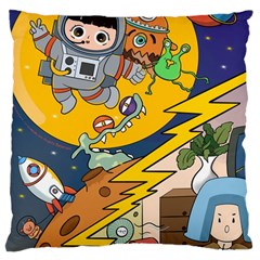 Astronaut Moon Monsters Spaceship Universe Space Cosmos Large Cushion Case (one Side)