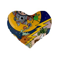 Astronaut Moon Monsters Spaceship Universe Space Cosmos Standard 16  Premium Flano Heart Shape Cushions by Maspions