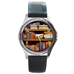 Book Nook Books Bookshelves Comfortable Cozy Literature Library Study Reading Room Fiction Entertain Round Metal Watch