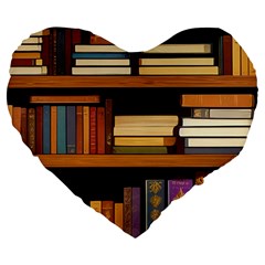 Book Nook Books Bookshelves Comfortable Cozy Literature Library Study Reading Room Fiction Entertain Large 19  Premium Flano Heart Shape Cushions