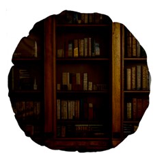 Books Book Shelf Shelves Knowledge Book Cover Gothic Old Ornate Library Large 18  Premium Round Cushions by Maspions