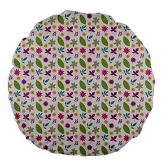 Pattern Flowers Leaves Green Purple Pink Large 18  Premium Flano Round Cushions