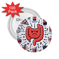 Health Gut Health Intestines Colon Body Liver Human Lung Junk Food Pizza 2 25  Buttons (100 Pack)  by Maspions