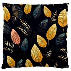 Gold Yellow Leaves Fauna Dark Background Dark Black Background Black Nature Forest Texture Wall Wall 16  Baby Flannel Cushion Case (two Sides) by Bedest