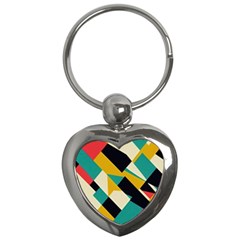 Geometric Pattern Retro Colorful Abstract Key Chain (heart) by Bedest