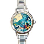 Waves Ocean Sea Abstract Whimsical Abstract Art Pattern Abstract Pattern Water Nature Moon Full Moon Round Italian Charm Watch
