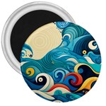 Waves Ocean Sea Abstract Whimsical Abstract Art Pattern Abstract Pattern Water Nature Moon Full Moon 3  Magnets