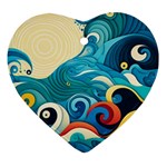 Waves Ocean Sea Abstract Whimsical Abstract Art Pattern Abstract Pattern Water Nature Moon Full Moon Ornament (Heart)