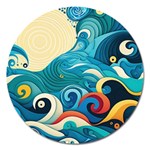 Waves Ocean Sea Abstract Whimsical Abstract Art Pattern Abstract Pattern Water Nature Moon Full Moon Magnet 5  (Round)