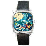 Waves Ocean Sea Abstract Whimsical Abstract Art Pattern Abstract Pattern Water Nature Moon Full Moon Square Metal Watch