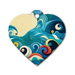 Waves Ocean Sea Abstract Whimsical Abstract Art Pattern Abstract Pattern Water Nature Moon Full Moon Dog Tag Heart (Two Sides)