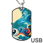 Waves Ocean Sea Abstract Whimsical Abstract Art Pattern Abstract Pattern Water Nature Moon Full Moon Dog Tag USB Flash (One Side)