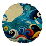 Waves Ocean Sea Abstract Whimsical Abstract Art Pattern Abstract Pattern Water Nature Moon Full Moon Large 18  Premium Round Cushions