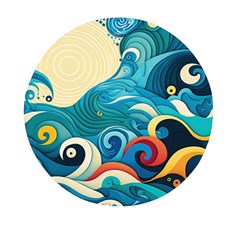 Waves Ocean Sea Abstract Whimsical Abstract Art Pattern Abstract Pattern Water Nature Moon Full Moon Mini Round Pill Box by Bedest