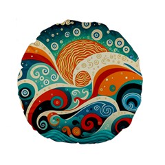 Waves Ocean Sea Abstract Whimsical Abstract Art Pattern Abstract Pattern Nature Water Seascape Standard 15  Premium Round Cushions by Bedest