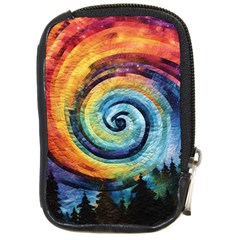 Cosmic Rainbow Quilt Artistic Swirl Spiral Forest Silhouette Fantasy Compact Camera Leather Case