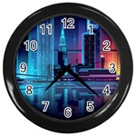 Digital Art Artwork Illustration Vector Buiding City Wall Clock (Black)
