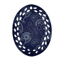Blue Paisley Texture, Blue Paisley Ornament Oval Filigree Ornament (two Sides) by nateshop
