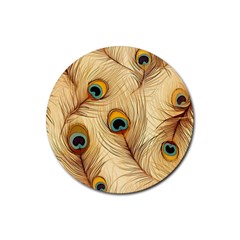 Vintage Peacock Feather Peacock Feather Pattern Background Nature Bird Nature Rubber Coaster (round)