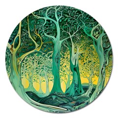 Trees Forest Mystical Forest Nature Junk Journal Scrapbooking Background Landscape Magnet 5  (round) by Maspions