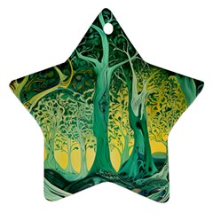 Trees Forest Mystical Forest Nature Junk Journal Scrapbooking Background Landscape Star Ornament (two Sides)