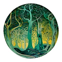Trees Forest Mystical Forest Nature Junk Journal Scrapbooking Background Landscape Round Glass Fridge Magnet (4 Pack)