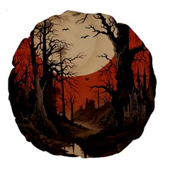 Comic Gothic Macabre Vampire Haunted Red Sky Large 18  Premium Round Cushions by Maspions