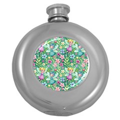 Fairies Fantasy Background Wallpaper Design Flowers Nature Colorful Round Hip Flask (5 Oz)