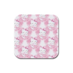 Hello Kitty Pattern, Hello Kitty, Child, White, Cat, Pink, Animal Rubber Square Coaster (4 Pack) by nateshop