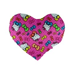 Hello Kitty, Cute, Pattern Standard 16  Premium Flano Heart Shape Cushions by nateshop