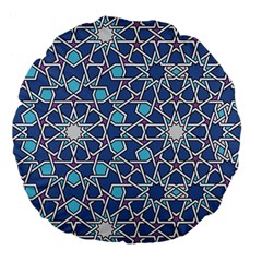 Islamic Ornament Texture, Texture With Stars, Blue Ornament Texture Large 18  Premium Flano Round Cushions by nateshop