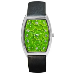 Lime Textures Macro, Tropical Fruits, Citrus Fruits, Green Lemon Texture Barrel Style Metal Watch by nateshop