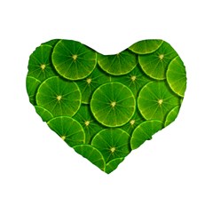 Lime Textures Macro, Tropical Fruits, Citrus Fruits, Green Lemon Texture Standard 16  Premium Flano Heart Shape Cushions