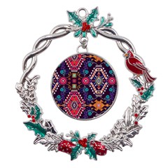 Pattern, Ornament, Motif, Colorful Metal X mas Wreath Holly Leaf Ornament by nateshop