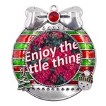 Indulge in life s small pleasures  Metal X Mas Ribbon With Red Crystal Round Ornament Front