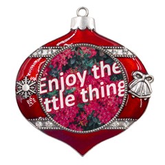 Indulge In Life s Small Pleasures  Metal Snowflake And Bell Red Ornament by dflcprintsclothing