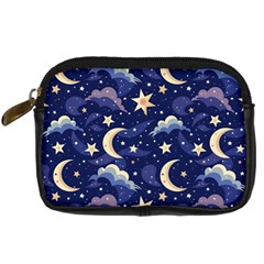 Night Moon Seamless Background Stars Sky Clouds Texture Pattern Digital Camera Leather Case