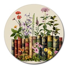 Books Flowers Book Flower Flora Floral Round Mousepad by Maspions