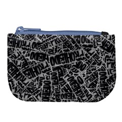 Rebel Life: Typography Black And White Pattern Large Coin Purse by dflcprintsclothing