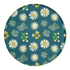 Drawing Flowers Meadow White Round Glass Fridge Magnet (4 Pack)
