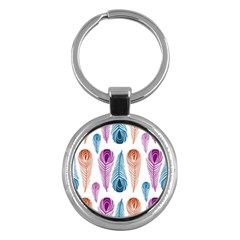 Pen Peacock Colors Colored Pattern Key Chain (round)