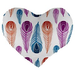 Pen Peacock Colors Colored Pattern Large 19  Premium Heart Shape Cushions by Maspions