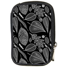 Leaves Flora Black White Nature Compact Camera Leather Case by Maspions