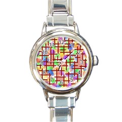 Pattern-repetition-bars-colors Round Italian Charm Watch