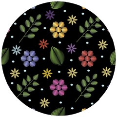 Embroidery Seamless Pattern With Flowers Wooden Puzzle Round by Apen